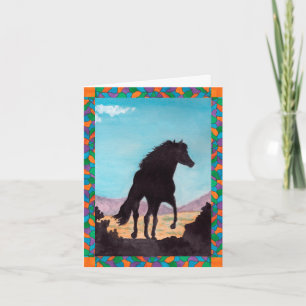 Schwarzes Wüstenpferd-Silhouette-Faux-Buntglas Dankeskarte