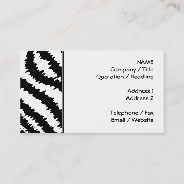 Schwarzes Zebra-Druck-Muster Visitenkarte (Vorderseite)