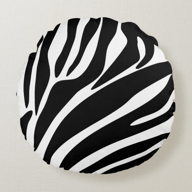 Schwarzes Zebra-Druckmuster Rundes Kissen (Vorderseite)