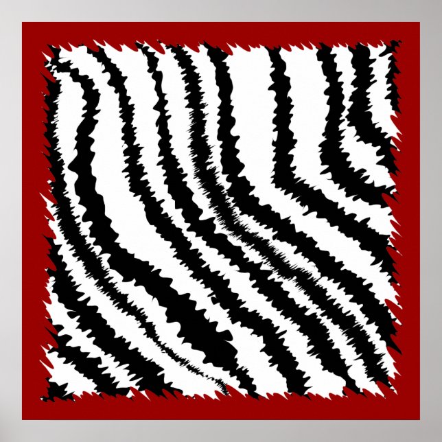 Schwarzes Zebra Print Muster auf Deep Red. Poster (Vorne)