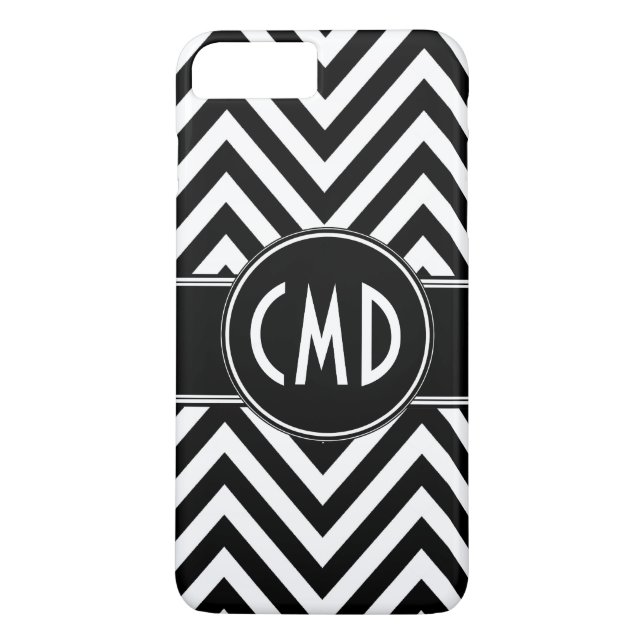 SCHWARZES ZICKZACK PATTER IHRER MONOGRAMM-INITIALE Case-Mate iPhone HÜLLE (Rückseite)