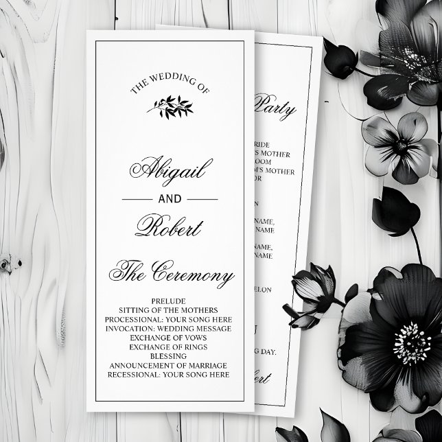 Schwarzes Zweig Old Money Hochzeitsprogramm Werbekarte (Von Creator hochgeladen)