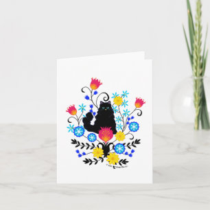 Schwarzflaume Katze mit Blume Karte