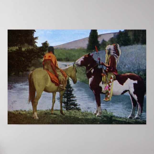 Schwarzfußamerikaner auf Pferd Poster (Vorne)