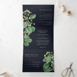 SCHWARZGEHALT GREENERY WATERCOLOR WEDD DREIFACH GEFALTETE EINLADUNG