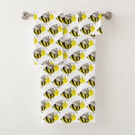 Schwarzgelber Cartoon Biene Hummel Honeybee Badhandtuch Set