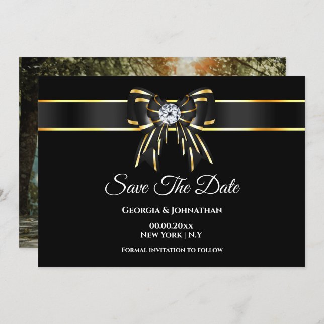 Schwarzgold-Diamant-DIY-Foto Save The Date (Vorne/Hinten)