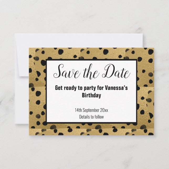 SCHWARZGOLD-LEOPARDRUCKER SAVE THE DATE ANKÜNDIGUNG (Vorderseite)