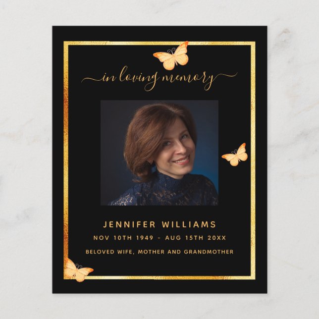 Schwarzgold Schmetterlinge Foto Beerdigung Program (Vorderseite)