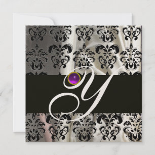 SCHWARZGOLD SILK DAMASK MONOGRAMM LILA AMETHYST EINLADUNG