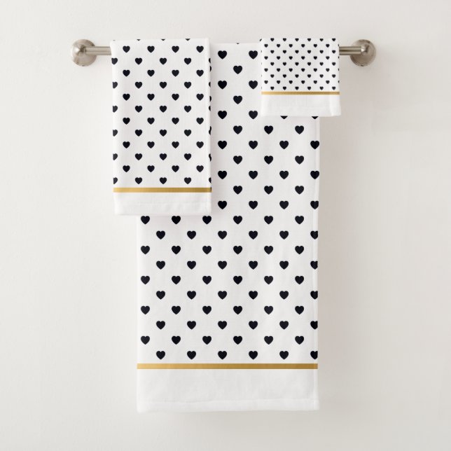 SCHWARZGOLD WHITE HEART DESIGN BADEZIMMER TOWEL SE BADHANDTUCH SET (Insitu)