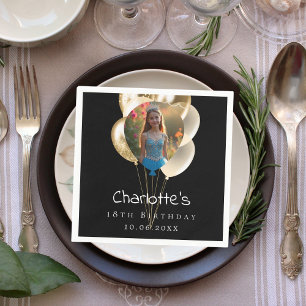 Schwarzgoldballons zum Geburtstag - Foto Serviette