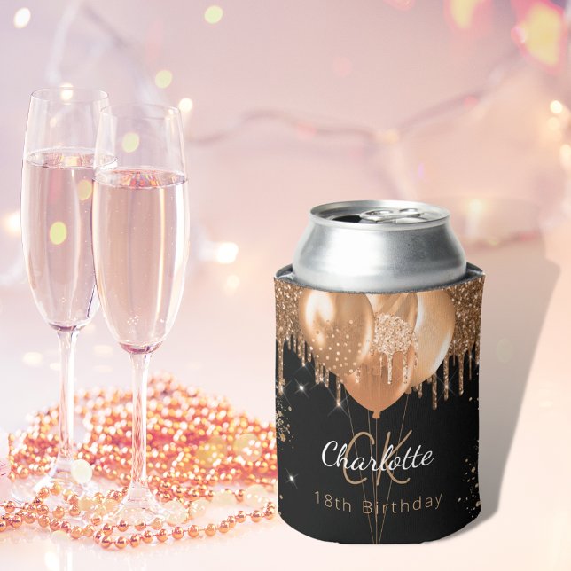 Schwarzgoldenblasen-Monogramm-Name Dosenkühler (Von Creator hochgeladen)