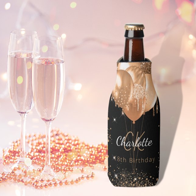 Schwarzgoldenblasen-Monogramm-Name Flaschenkühler (Von Creator hochgeladen)