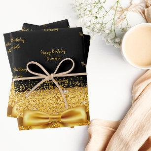 Schwarzgoldener Glitzer-Funkelmonogramm-Name Geschenkpapier Set