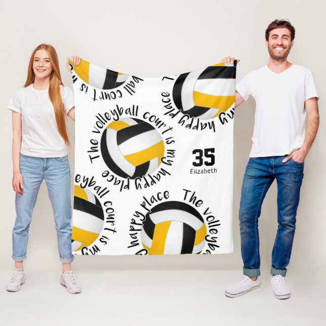 Schwarzgoldvolleyball-Happy Place Typografie Fleecedecke (Beispiel)
