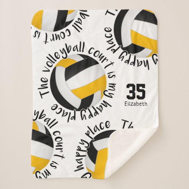 Schwarzgoldvolleyball-Happy Place Typografie Sherpadecke (Vorderseite)
