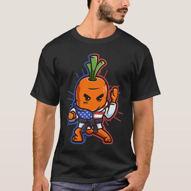 Schwarzgurt Karate Karotte Rot Blau Streifen Ameri T-Shirt (Vorderseite)
