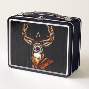 Schwarzholzhölzer Hirsch Rustikales Land Personali Metall Lunch Box