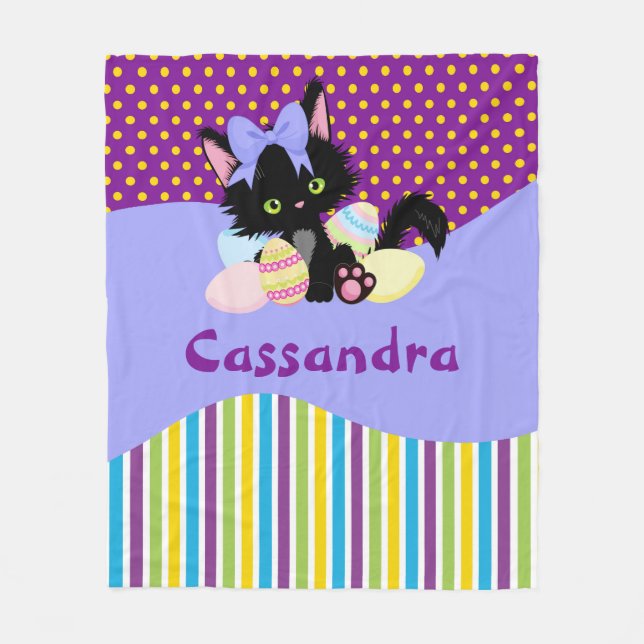 Schwarzkätzchen Ostereier - Punkte und Streifen Fleecedecke (Vorderseite)