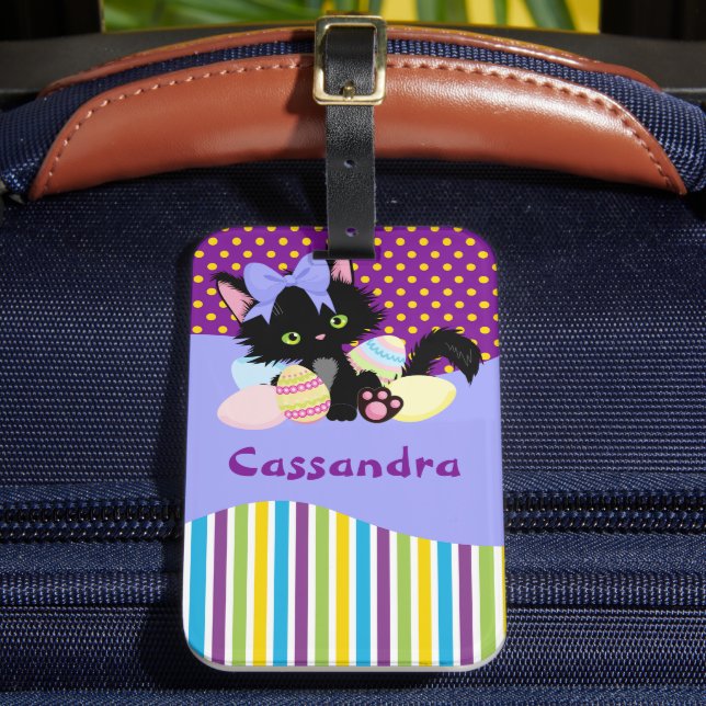 Schwarzkätzchen Ostereier - Punkte und Streifen Gepäckanhänger (Vorderseite Insitu 2)