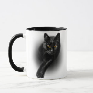 Schwarzkatze Gelbe Augen T-Shirt Katzen Tee Tasse
