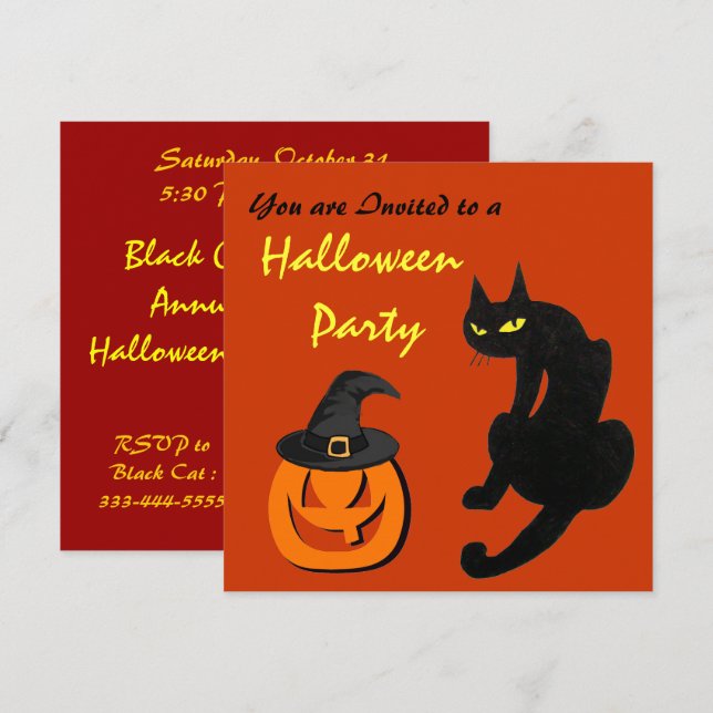SCHWARZKATZE-HALLOWEEN-PARTY EINLADUNG (Vorne/Hinten)