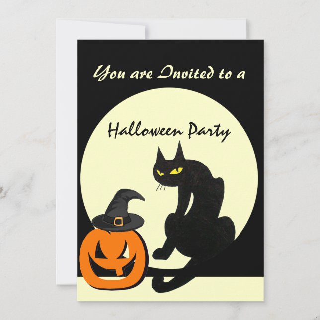 SCHWARZKATZE-HALLOWEEN-PARTY EINLADUNG (Vorderseite)