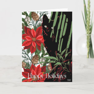 Schwarzkatze- und Weihnachtsstern-Design  Feiertagskarte