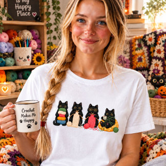Schwarzkatzen-Häkelnde Bluse, Katzenliebhaber-Stri Tri-Blend Shirt