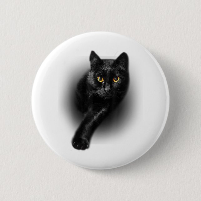 Schwarzkatzengelbe Augen Katzen Button (Vorderseite)