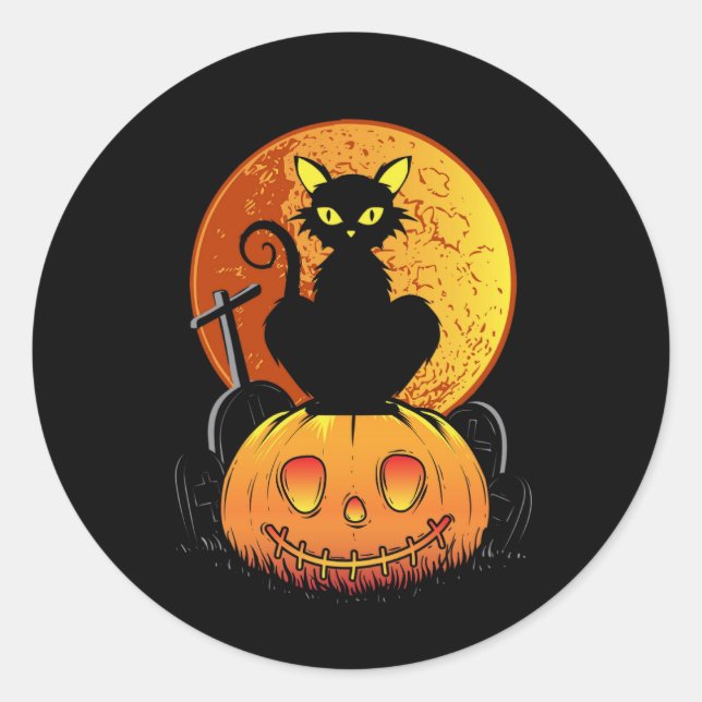 Schwarzkatzenhalloween Runder Aufkleber (Vorderseite)