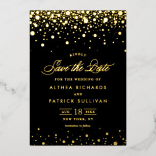 Schwarzkeil- und Goldfoildoten Save the Date Folieneinladung