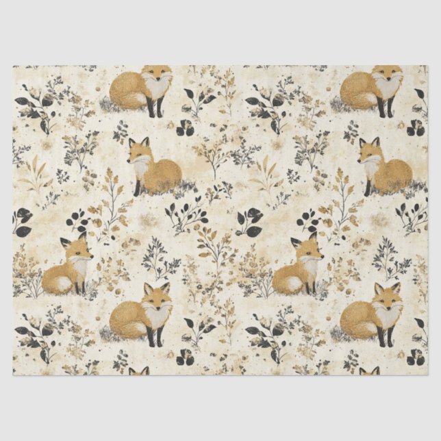 Schwarzkunst-Fuchs-Kunsthandwerk Blumiges Muster Seidenpapier (Vorderseite)
