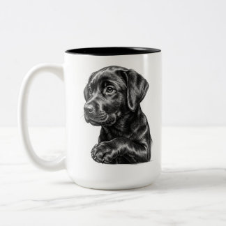 Schwarzlabrador-Welpen-Skizzen-Tasse | Gedankenrei Zweifarbige Tasse