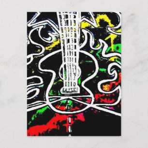 Schwarzlicht / Neon Splash Flammengitarre auf dem Postkarte