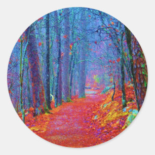 Schwarzlicht-Wald-Ölgemälde Runder Aufkleber
