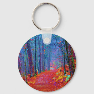 Schwarzlicht-Wald-Ölgemälde Schlüsselanhänger