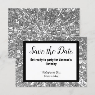SCHWARZMETALLIK-PARTY SAVE THE DATE weiß Ankündigung