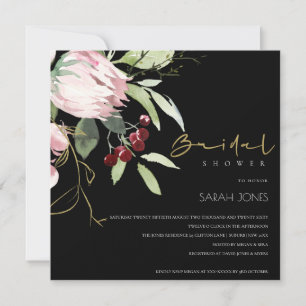 SCHWARZPINK BURGUNDY PROTEA FLORAL BRAUTPARTY EINLADUNG