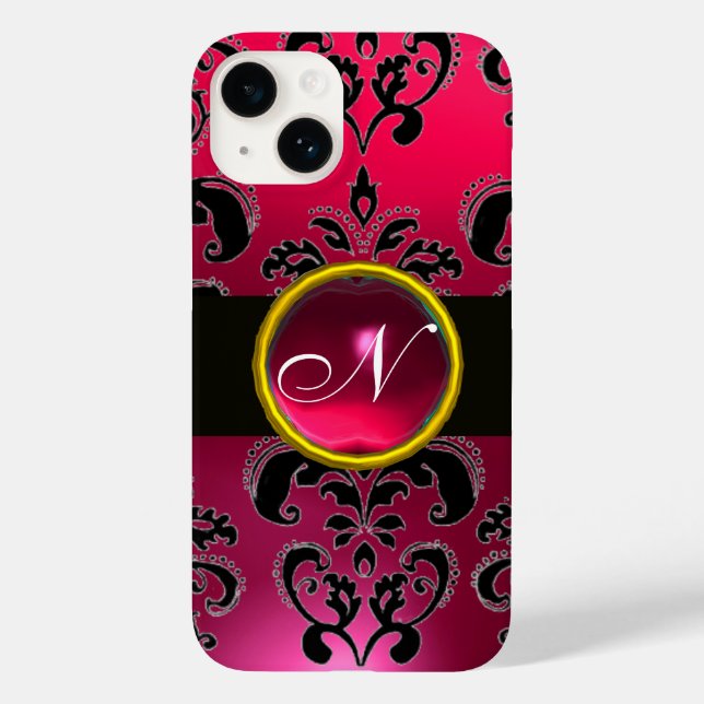 SCHWARZPINK FUCHSIA DAMASK MONOGRAM, Ruby Gemstone Case-Mate iPhone Hülle (Rückseite)