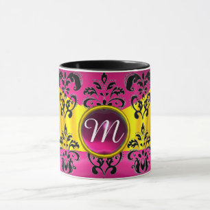 SCHWARZPINK GOLD FUCHSIA DAMASK GEMSTONE MONOGRAMM TASSE