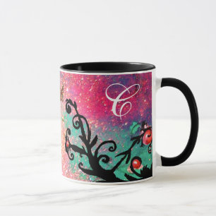 SCHWARZPINKEN-GLITZERN, SCHWARZES BLUMENMONOGRAMM TASSE