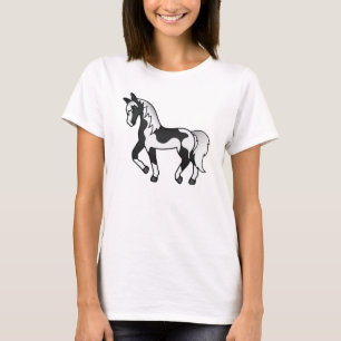 Schwarzpinto Trotting Cartoon Pferdedarstellung T-Shirt