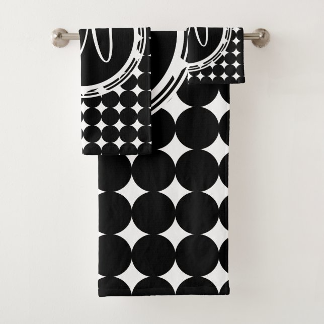 Schwarzpolka-Dot-Monogramm Badhandtuch Set (Insitu)