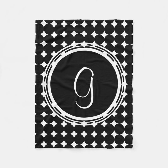 Schwarzpolka-Dot-Monogramm Fleecedecke (Vorderseite)