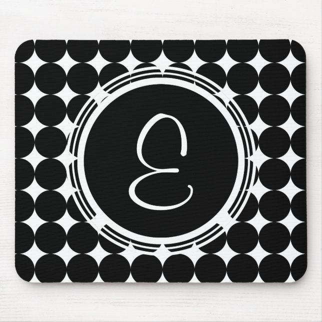 Schwarzpolka-Dot-Monogramm Mousepad (Vorne)
