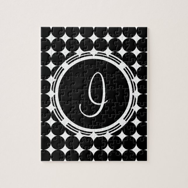 Schwarzpolka-Dot-Monogramm Puzzle (Vertikal)