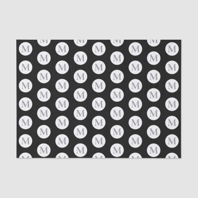 Schwarzpolka-Dot-Monogramm Seidenpapier (Vorderseite)