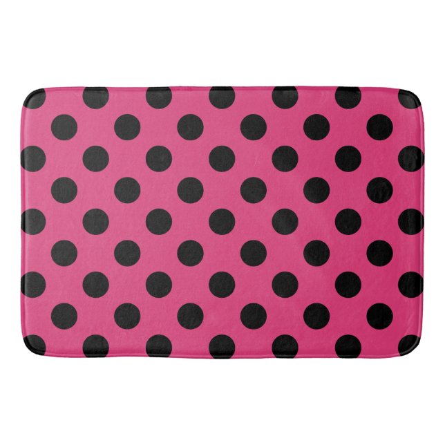 Schwarzpolka-Punkte auf Fuchsia Badematte (Vorderseite)